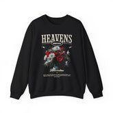 Heavens Hallucinations Crewneck Comfortable Unisex Heavy Blend Sweatshirt Artistic Streetwear Bold Floral Graphic Design for Self Expression Perfect Gift for Friends Birthdays Cozy Days
