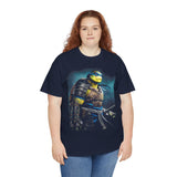 Urban Warrior Samurai Unisex Heavy Cotton Tee Fierce Armored Fighter Design Blue Warrior Energy Bold Strength Streetwear For Courageous Hustlers And Urban Legends