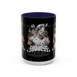 Sadness Statue Accent Coffee Mug 11oz 15oz Two Tone Ceramic Gothic Art Cup with Butterfly and Flame Design
