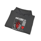Heart Flower Graphic Hoodie Comfortable Unisex Heavy Blend Sweatshirt Bold Red and Black Floral Heart Design Streetwear Symbol of Love Strength and Vitality Perfect Gift for Friends Birthdays Cozy Days and Casual Wear