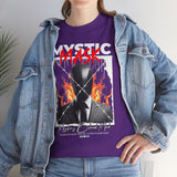 Mystic Mask Flames Graphic Unisex Heavy Cotton Tee Hustler Streetwear Motivational Dark Mystery Bold Design