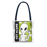 Not Alone Alien Tote Bag Sci Fi Extraterrestrial UFO Design Canvas Bag Space Lover Reusable Eco Friendly Durable Shopping Travel Lifestyle Tote