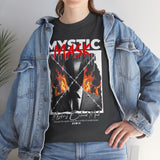Mystic Mask Flames Graphic Unisex Heavy Cotton Tee Hustler Streetwear Motivational Dark Mystery Bold Design