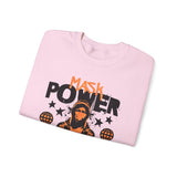 Mask Power Anonymous Strength Graphic Unisex Heavy Blend Crewneck Sweatshirt Bold Urban Hacker Inspired Streetwear Empowerment Pullover