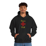 Unisex Deus Vult Hoodie Medieval Crusader Cross Heavy Blend Hooded Sweatshirt Warrior Knight Inspired Vintage Christian Symbol Streetwear