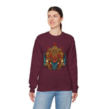 Mythical Tribal Mask Unisex Crewneck Sweatshirt Heavy Blend Pullover Cultural Warrior Spirit Inspired Festival Graphic Art Streetwear Top