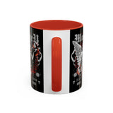Money Bright Angel Accent Coffee Mug 11oz 15oz Gothic Statue Black Ceramic Cup with Red Flames and Cash Design for Hustlers