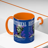 Historical Accent Coffee Mug 11oz 15oz Black Ceramic Cup with Greek Goddess Statue and Purple Floral Design for Art and History Lovers