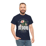 Bloom Stronger Floral Graphic Black Unisex Heavy Cotton T Shirt Motivational Nature Inspired Aesthetic Streetwear Fashion Outfit