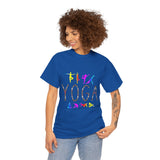 Yoga Graphic Unisex T Shirt Colorful Pose Typography Tee Spiritual Mindfulness Meditation Fitness Lifestyle Heavy Cotton Top for Men and Women