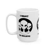 Unisex I Want To Believe Alien Ceramic Coffee Mug UFO Graphic Cup Extraterrestrial Space Themed Sci Fi Conspiracy Inspired Paranormal Gift Drinkware