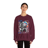 Fearless Memory Unisex Heavy Blend Crewneck Sweatshirt Graphic Pullover Black Astronaut Space Warrior Futuristic Sci Fi Bold Streetwear Artistic Fashion Outfit