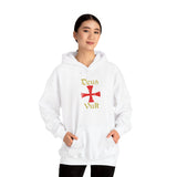 Unisex Deus Vult Hoodie Medieval Crusader Cross Heavy Blend Hooded Sweatshirt Warrior Knight Inspired Vintage Christian Symbol Streetwear