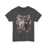 Money Bright Unisex Heavy Cotton Tee Angel Statue Graphic Gothic Streetwear Red Neon Aesthetic Artistic Fashion Statement T Shirt