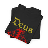 Deus Vult Unisex T Shirt Medieval Crusader Cross Graphic Tee Warrior Knight Inspired Vintage Christian Symbol Heavy Cotton Streetwear