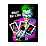 Joker Enjoy The Game Glossy Poster Bold Gothic Wall Art Dark Psychological Design Fiery Street Aesthetic Print for Risk Takers and Art Collectors