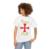 Deus Vult Unisex T Shirt Medieval Crusader Cross Graphic Tee Warrior Knight Inspired Vintage Christian Symbol Heavy Cotton Streetwear