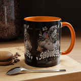 Sadness Statue Accent Coffee Mug 11oz 15oz Two Tone Ceramic Gothic Art Cup with Butterfly and Flame Design