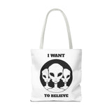 I Want To Believe Alien Tote Bag Sci Fi UFO Extraterrestrial Design Canvas Bag Space Mystery Reusable Eco Friendly Durable Shopping Travel Tote