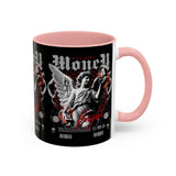 Money Bright Accent Coffee Mug 11oz 15oz Black Ceramic Gothic Angel Statue Design with Red Neon Artwork for Hustlers and Bold Thinkers