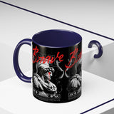 Brave Soul Warrior Accent Coffee Mug 11oz 15oz Black Ceramic Two Tone Cup Bold Statue Design with Red Script Gift for Coffee Lovers