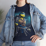Urban Warrior Samurai Unisex Heavy Cotton Tee Fierce Armored Fighter Design Blue Warrior Energy Bold Strength Streetwear For Courageous Hustlers And Urban Legends