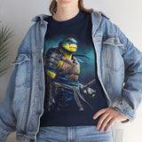 Urban Warrior Samurai Unisex Heavy Cotton Tee Fierce Armored Fighter Design Blue Warrior Energy Bold Strength Streetwear For Courageous Hustlers And Urban Legends