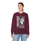 Universe Beyond The Cosmos Unisex Heavy Blend Crewneck Sweatshirt Graphic Pullover Black Skeleton Hand Space Infinity Streetwear Futuristic Sci Fi Artistic Fashion Outfit