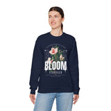 Bloom Stronger Floral Graphic Crewneck Comfortable Unisex Sweatshirt Motivational Streetwear Inspirational Empowerment Design for Self Growth Resilience Perfect Gift for Friends Birthdays Cozy Days Casual Wear