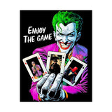 Joker Enjoy The Game Glossy Poster Bold Gothic Wall Art Dark Psychological Design Fiery Street Aesthetic Print for Risk Takers and Art Collectors