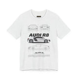 White Mid Engine Sports Coupe Blueprint Artwork Unisex Heavy Cotton Tee High Performance Inspired Streetwear Graphic Shirt For Car Enthusiasts And Automotive Art Fans