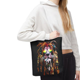 Rasta Lion Eco Tote Bag Vibrant Reggae Inspired Artistic Lion with Headphones Jamaican Island Style Bold Art Print Durable Cotton Canvas Bag for Music Lovers Travel or Daily Use by KLASSORO