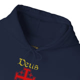 Unisex Deus Vult Hoodie Medieval Crusader Cross Heavy Blend Hooded Sweatshirt Warrior Knight Inspired Vintage Christian Symbol Streetwear