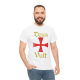 Deus Vult Unisex T Shirt Medieval Crusader Cross Graphic Tee Warrior Knight Inspired Vintage Christian Symbol Heavy Cotton Streetwear
