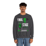 Final Stage Unisex Heavy Blend Crewneck Sweatshirt Graphic Pullover Black Skull Neon Green Streetwear Futuristic Cyberpunk Bold Artistic Fashion Outfit