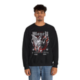 Money Bright Unisex Heavy Blend Crewneck Sweatshirt Angel Statue Graphic Gothic Streetwear Red Neon Artistic Fashion Pullover