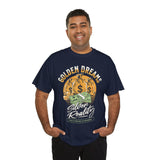 Golden Dreams Silver Reality Money Graphic Unisex Heavy Cotton Tee Bold Hustler Cash Bag Dollar Streetwear Motivational T Shirt
