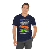 Street Racing Trio JDM Cars Graphic Unisex Heavy Cotton Tee for Drift Fans Performance Lovers and Streetwear Enthusiasts