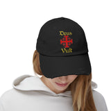 Unisex Deus Vult Distressed Cap Vintage Crusader Cross Adjustable Dad Hat Medieval Knight Inspired Christian Warrior Symbol Streetwear Baseball Cap