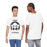 I Want To Believe Alien Unisex T Shirt Vintage UFO Graphic Tee Extraterrestrial Space Themed Sci Fi Paranormal Conspiracy Inspired Streetwear Top
