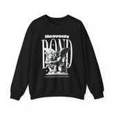 Heavenly Bond Unisex Heavy Blend Crewneck Sweatshirt Graphic Pullover Black Angel And Lion Statue Spiritual Streetwear Bold Futuristic Artistic Fashion Outfit