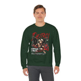 Unisex Heavy Blend Crewneck Sweatshirt Betrayed Angel Destroy Graphic Pullover Black Gothic Streetwear Fire Print Bold Motivational Urban Fashion Outfit