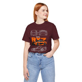 Orange Retro JDM Inspired Sports Coupe Blueprint Unisex Heavy Cotton Tee Street Racing Art Shirt for Car Lovers Daily Wear