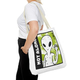 Not Alone Alien Tote Bag Sci Fi Extraterrestrial UFO Design Canvas Bag Space Lover Reusable Eco Friendly Durable Shopping Travel Lifestyle Tote