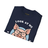 Laughing Pig Fun Cartoon Unisex Heavy Cotton Tee Trendy Humor Streetwear Graphic Shirt Perfect Gift for Friends Birthdays Casual Wear