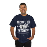 Money Up In Flames Unisex Heavy Cotton Tee Graphic T Shirt Black Streetwear Bold Money Graphic Fire Design Hustler Entrepreneur Alpha Mindset Wealth Fashion