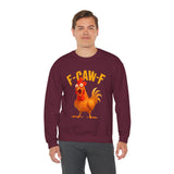 F Caw F Funny Rooster Cartoon Unisex Sweatshirt Hilarious Farm Humor Graphic Pullover Bold Comedy Design Cozy Warm Casual Wear Laugh Out Loud Gift Idea