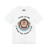 Smiling Monkey Cartoon Good Luck Design Unisex Heavy Cotton Tee Funny Cute Graphic Shirt Positive Vibes Humor Artwork Casual Wear Gift For Friends