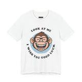 Smiling Monkey Cartoon Good Luck Design Unisex Heavy Cotton Tee Funny Cute Graphic Shirt Positive Vibes Humor Artwork Casual Wear Gift For Friends