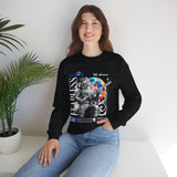 Fearless Memory Unisex Heavy Blend Crewneck Sweatshirt Graphic Pullover Black Astronaut Space Warrior Futuristic Sci Fi Bold Streetwear Artistic Fashion Outfit